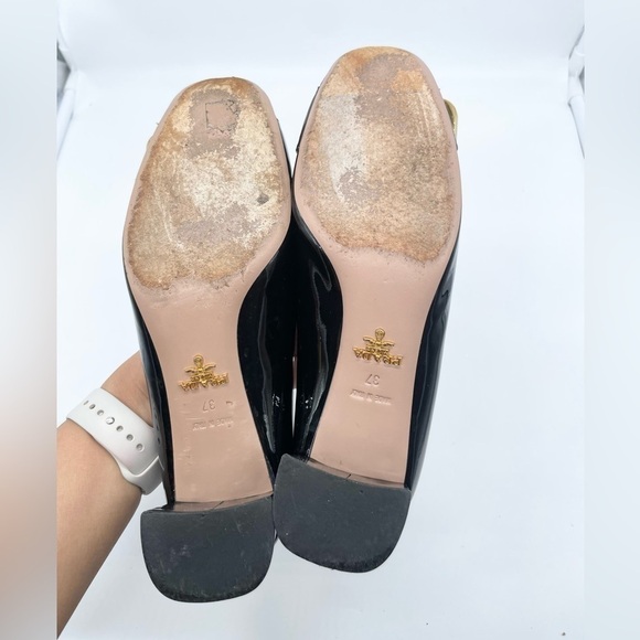 Prada Black Patent leather logo embellished block heel pumps EU37 - Picture 3 of 9